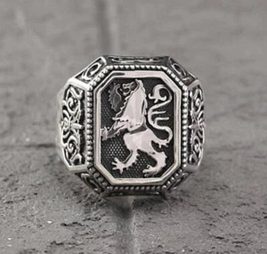 Solid 925 Sterling Silver AA Designer Lion Head Signet Wedding Gift Men's Ring - Picture 1 of 12