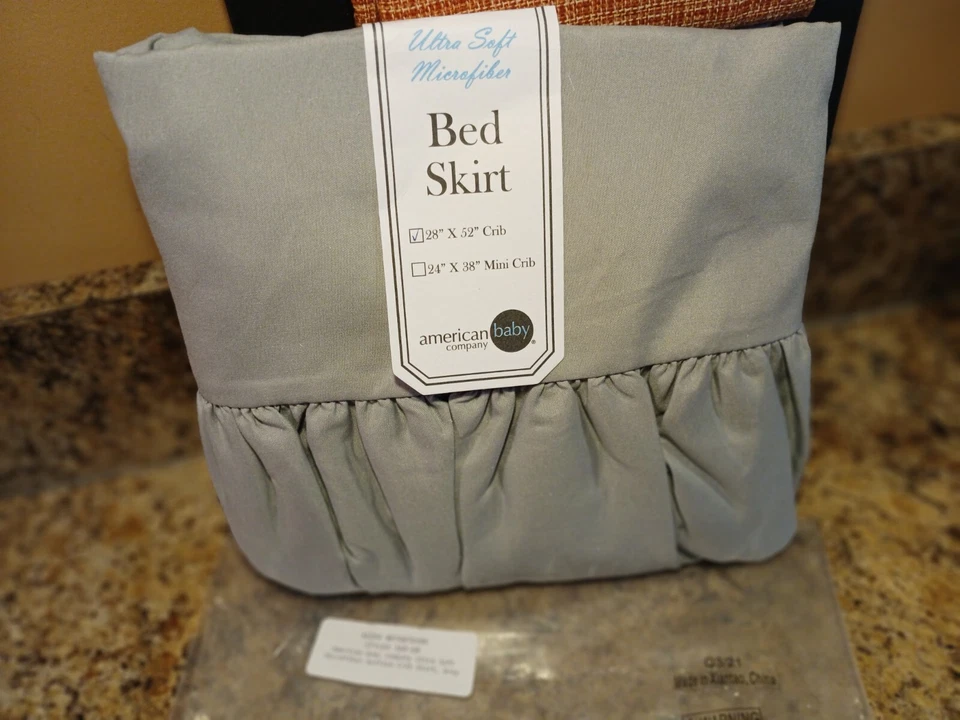 American Baby Co Ruffled Crib Skirt Ultra Soft Microfiber Fits 28"x52" Crib Grey - Image 1 of 4