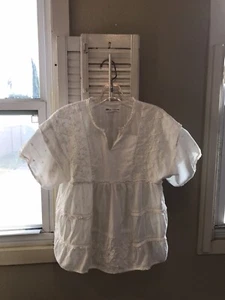 Zara Kids Girl’s Romantic Embroidered White Blouse/ W Short Sleeves Size 13-14 - Picture 1 of 6
