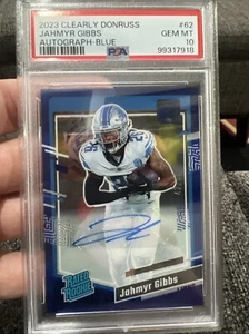 2023 Donruss Clearly Jahmyr Gibbs Blue Prizm Rated Rookie Auto /99 Rookie PSA 10 - Picture 1 of 3