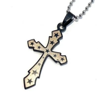 Star Monogrammed Cross Stainless Steel Pendant 24" Necklace - Image 1 of 2