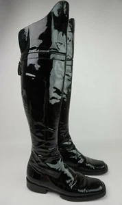 Chanel Women's Black Patent Leather Over The Knee CC Boots Size 36 - Picture 1 of 12