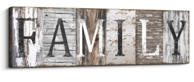 Family Canvas Wood Art Print Home Wall Decor Any Room 6x17” Wide Rustic Vintage - Image 1 of 4