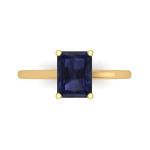 2Ct Emerald Simulated Blue Sapphire Solitaire Engagement Ring, 14K Yellow Gold - Picture 1 of 11