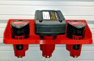 Milwaukee & Bosch M12 Extra Lg Triple Battery Holder for Pegboard & T-Slot Bds - Picture 1 of 3