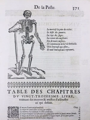 Pest Anatomy 1614 Skeleton Artificial Eye Ophthalmology Engraving Ambroise Paré - Image 1 of 4