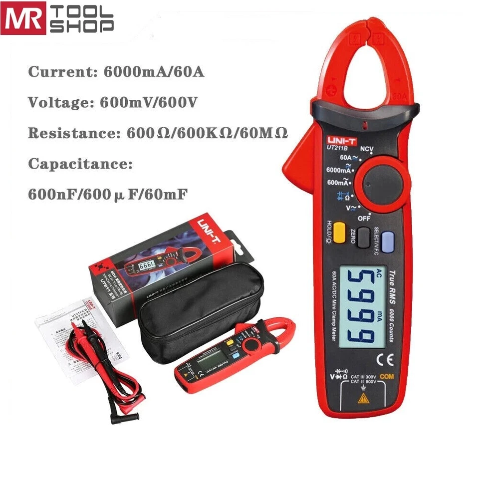 UNI-T UT211B TRMS Digital Multimeter Tester Clamp Meter AC/DC 60A 600V  VFC NCV - Image 1 of 4