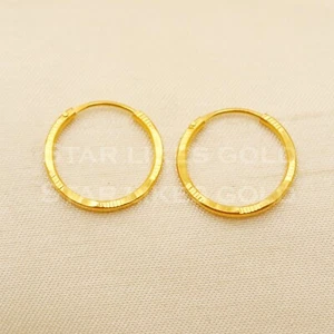 18K round Gold hoop Earrings 18K Real Gold Earrings Bali Hallmark - Picture 1 of 6