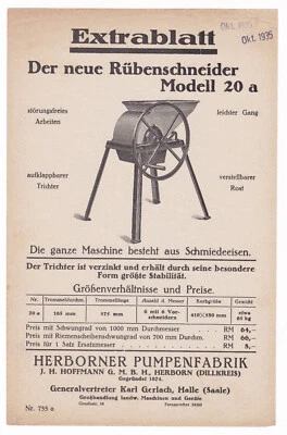 Extrablatt Rübenschneider Modell 20a Herborn Herborner Pumpenfabrik 1935 Gerlach - Bild 1 von 2