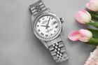 Rolex Date 26 Mm White Roman Dial Diamond Lugs Stainless Steel Ladies Watch