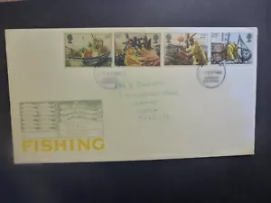 GB ROYAL MAIL 1981 FISHING SET 4 STAMPS FIRST DAY COVER- (STAINED) - Picture 1 of 1