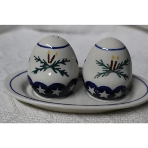 Boleslawiec Polish Salt & Pepper  Shakers With Tray (Pre-Owned) - Picture 1 of 4