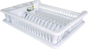White / Grey Kitchen Dish Drainer Rack with Plastic Drip Tray Cutlery Holder - Picture 1 of 7