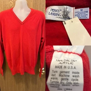 Vintage Penn’s Landing V-Neck Medium Long Sleeve Red Sweater NWT Made in USA - Picture 1 of 12