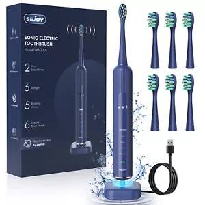 SEJOY Sonic Electric Toothbrush 5 Brushing Modes 3 Intensity Levels Rechargeable - Picture 1 of 14