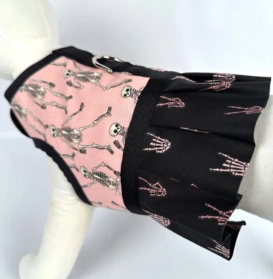Pink Dancing Skeletons Halloween Dog Harness Vest Dress With Ruffle Skirt - Image 1 of 3