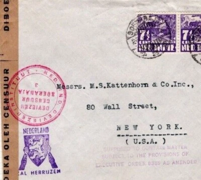 DUTCH EAST INDIES WW2 Cover *NEDERLAND HERRIJZEN Propaganda 1941 Censor USA DL80 - Image 1 of 4