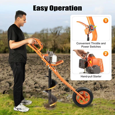 2 Stroke 63cc Gasoline Post Hole Digger Hand Push Agriculture Forestry 2.2KW 3Hp - Image 1 of 4
