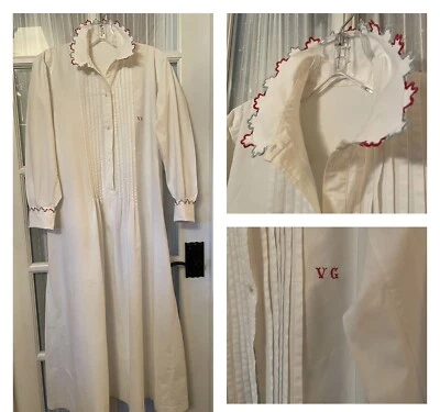 French Victorian antique cotton dress circa 1890-1901 - hand embroidered details - Image 1 of 4