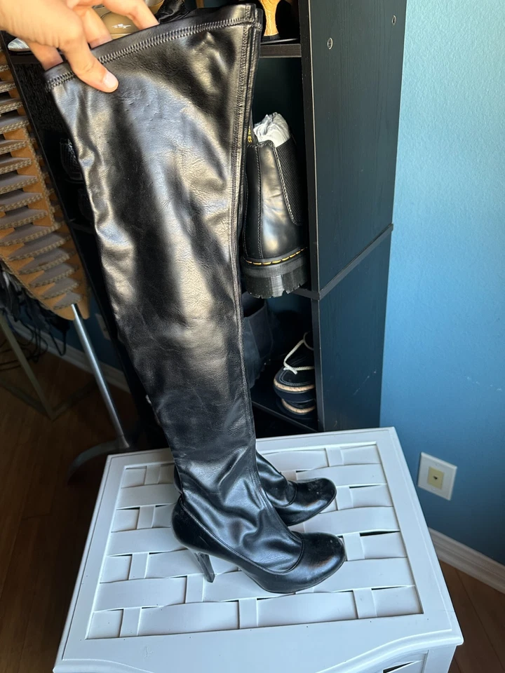 Stella McCartney tall black boots leather stiletto heels AS IS (see photos) 37.5 Foto 1 de 4