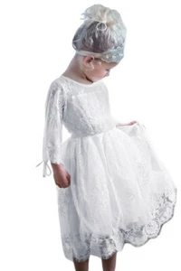 Blumenmädchen Spitzenkleid Mädchen Größe "L" "XL" "2X" Premium weiß Kleid - Bild 1 von 2