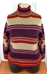 Eddie Bauer Sweater Size XL Red and Purple Striped Mock Neck Pullover NWT - Picture 1 of 10