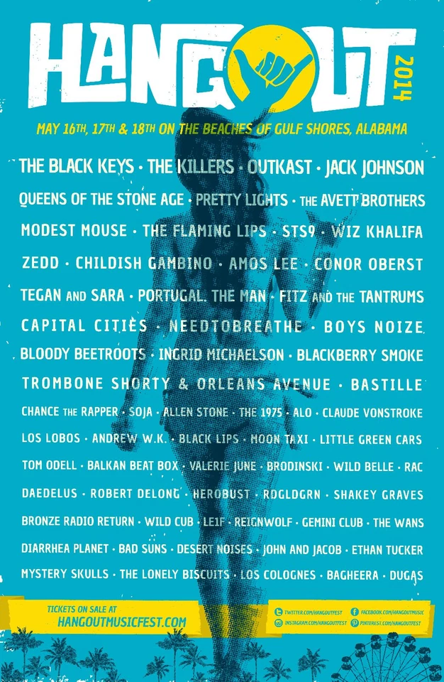 HANGOUT FESTIVAL 2014 GULF SHORES PÔSTER CONCERTO-Black Keys,Killers,Outkast,STS9 - Imagem 1 de 1