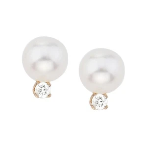 LXR 14kt Gelbgold 6 mm Freshwater Cultured Perle und Diamant Stecker Ohrringe - Bild 1 von 3