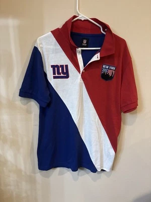 NFL New York Giants 2 Patches Diagonal Stripe Cotton Rugby Polo Shirt Large - Image 1 of 4