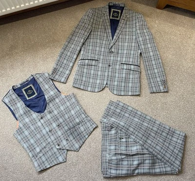 CALÇA TERNO MASCULINA HOUSE OF CAVANI AZUL MARINHO XADREZ 3 PEÇAS JAQUETA 30R 38R COLETE 36R - Imagem 1 de 4