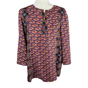 Weekend by Suzanne Betro Red Blouse Pansy Print Flared Sleeves Size L EUC - Picture 1 of 5