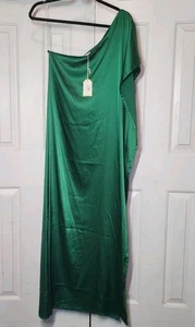 Neu mit Etikett JODIFL Maxikleid One Shoulder gerade Linie grün seidig Satin - Bild 1 von 14