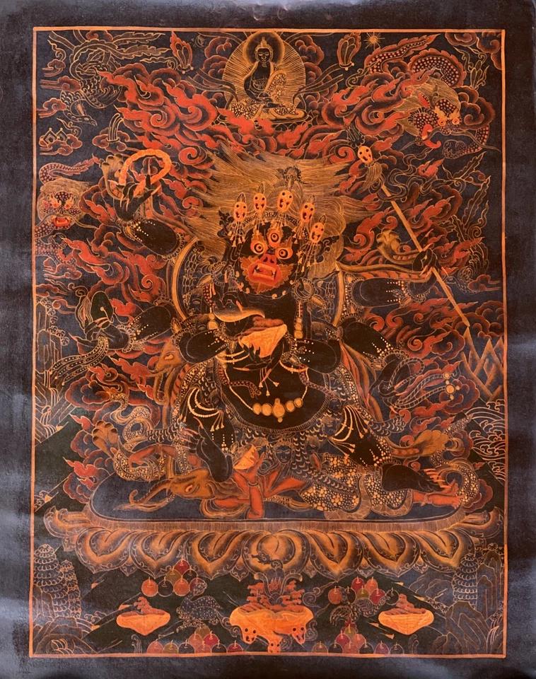 SEIS PROTECTORES ARMADOS MAHAKALA PINTURA ORIGINAL TIBETANA THANGKA - BARNIZADO AL ÓLEO Foto 1 de 4