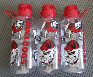 3 Lot - Georgia Bulldogs NCAA Off. Wasserflasche 16,6 Unzen Druckknopfdeckel klar rote Schlaufe - Bild 1 von 5