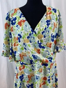 Lauren Ralph Lauren Faux Wrap Blue Floral Ruffle Accent Dress Women’s Size 16 - Picture 1 of 11