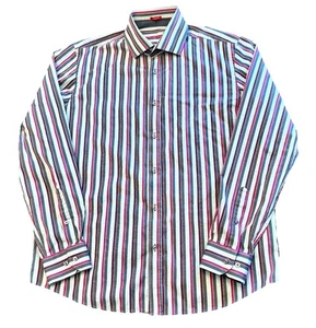 Report Collection Men's Sz L Striped Long Sleeve Button Front Shirt Gray Purple - Picture 1 of 10