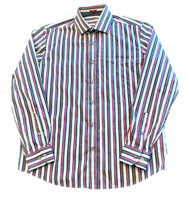 Report Collection Men's Sz L Striped Long Sleeve Button Front Shirt Gray Purple - Image 1 of 4