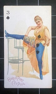 1890 - N458 Hard A Port, 3 of Spades Playing Card, MOORE & CALVI • Red Overprint - Picture 1 of 2