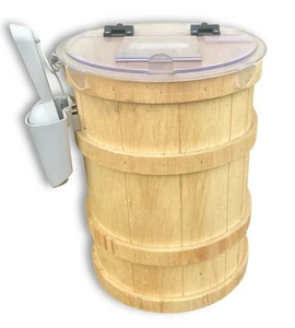 15" Naturholz Großpackung Lebensmittel Aufbewahrung Fass mit abnehmbarem Futter Deckel & Schaufel gefüttert - Bild 1 von 4