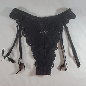 Victoria's Secret Garter Panty Cheeky Thong Large Black Lace High Cut - Picture 1 of 4