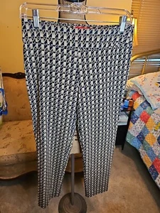 Krazy Larry Pull On Pants Women’s 6 Chain Print Straight Trouser Stretch - Picture 1 of 6