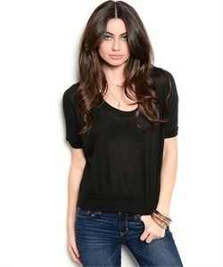 NEW! BASIC HOUSE SEXY BLACK CROP TOP w/ DOLMAN SLEEVES ~ L / BUST to 38" - Picture 1 of 4