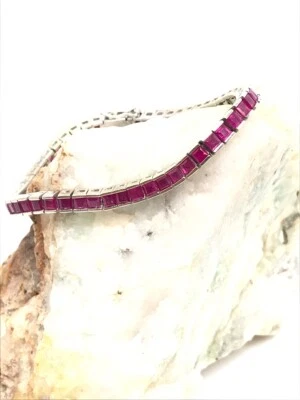 18K White Gold Princess Cut Ruby Gemstone Bracelet 6.5" Long (AP1000968) - Image 1 of 4