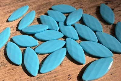 ACRYLIC BEADS ~ Turquoise ~ FACETED Pointy Ovals ~ Pack of 24 - Image 1 of 3