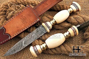 HUNTEX Handmade Damascus Blade, Camel Bone Handle, Big Game Hunting Boot Knife - Picture 1 of 8