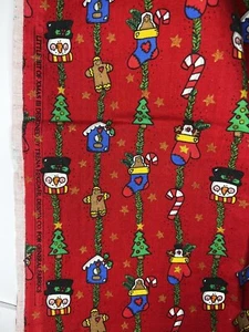 One Yard Vintage Winter Snowmen Candy Cane Print BTY 100 Cotton Fabric Christmas - Picture 1 of 3