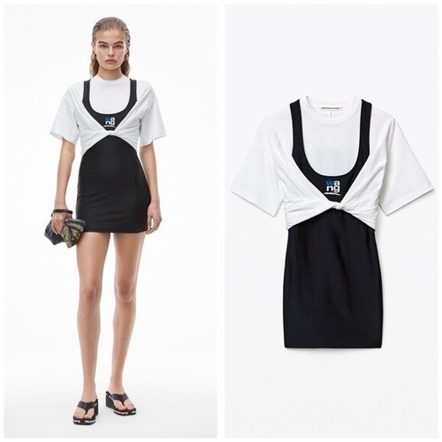 Abito T shirt Alexander Wang a strati cotone nuovo con etichette XS $695