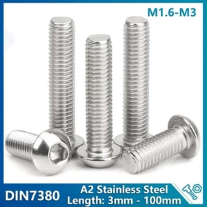 Tornillos de cabeza de botón métrico M1.6-M3 llave Allen tornillos de enchufe hexagonales A2 acero inoxidable - Imagen 1 de 13