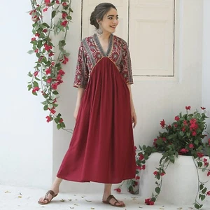 Women Indian Long Gown Wedding Party Wear Suit Flared Gown Summer Gown Stitched - Picture 1 of 13