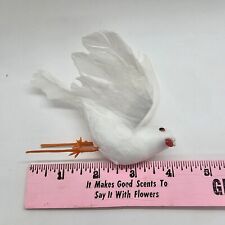 Pair of Flocked Doves Stick in Legs White Feathers Ornament Bird Decor NOS